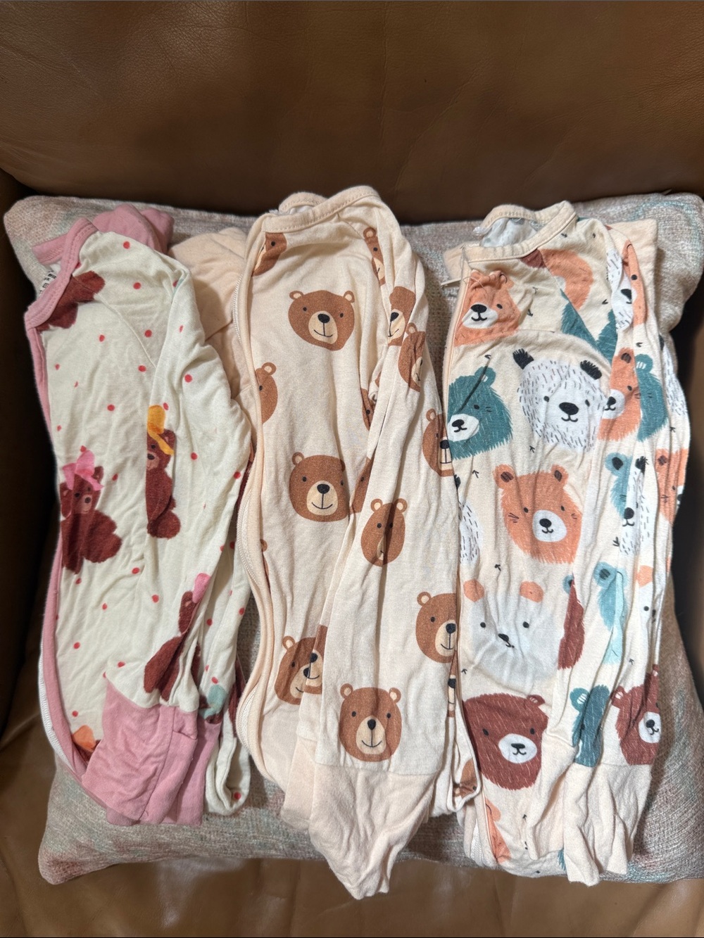 Kids Beige Bear Print Pajama Set - Soft Sleepwear BAMBOO